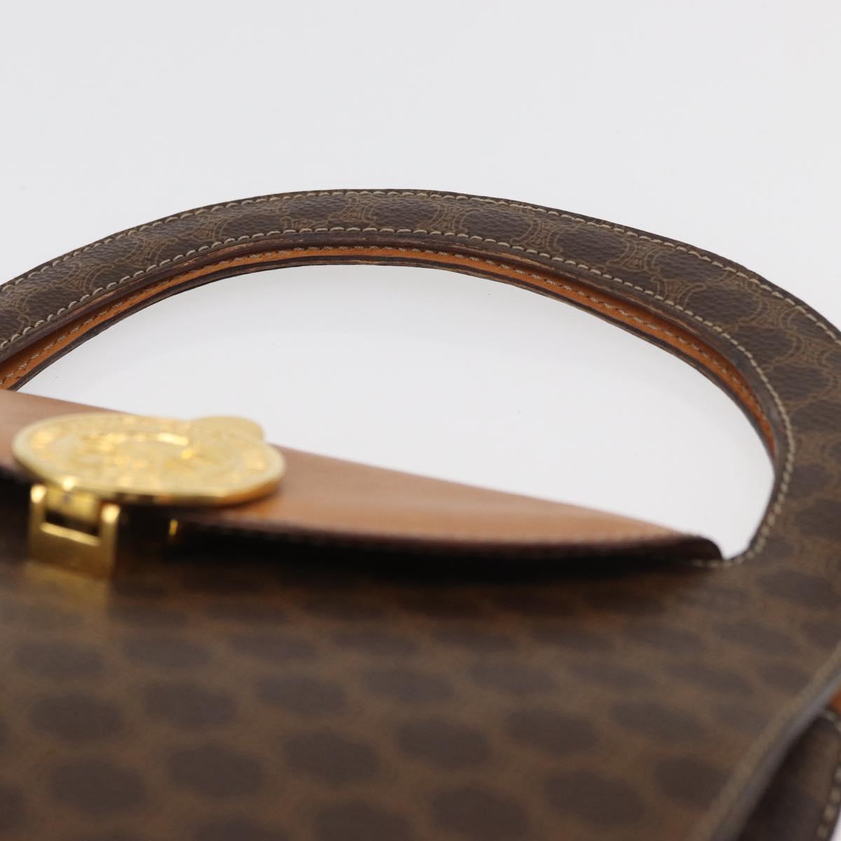 CELINE Macadam Canvas Medallion Hand Bag PVC Leather Brown Gold Auth INZ093A