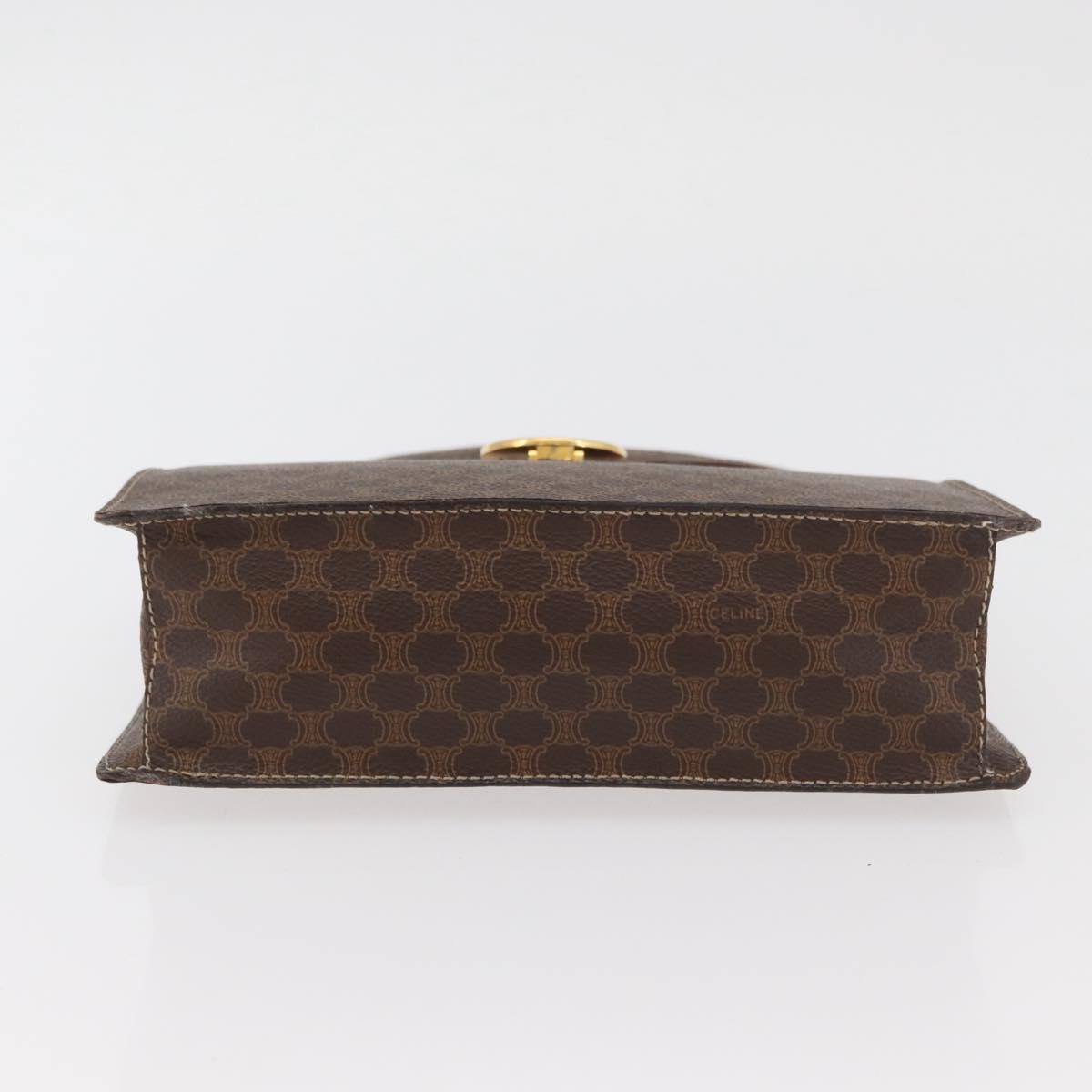 CELINE Macadam Canvas Medallion Hand Bag PVC Leather Brown Gold Auth INZ093A