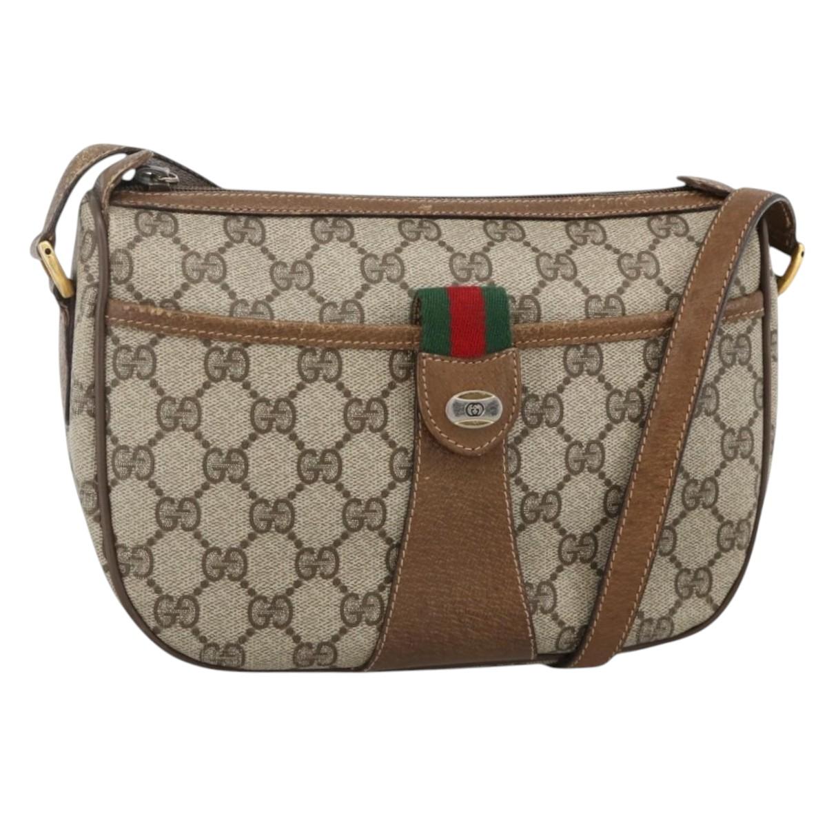 GUCCI GG Supreme Web Sherry Line Bag PVC Beige Gold 89 02 032 Auth INZ106