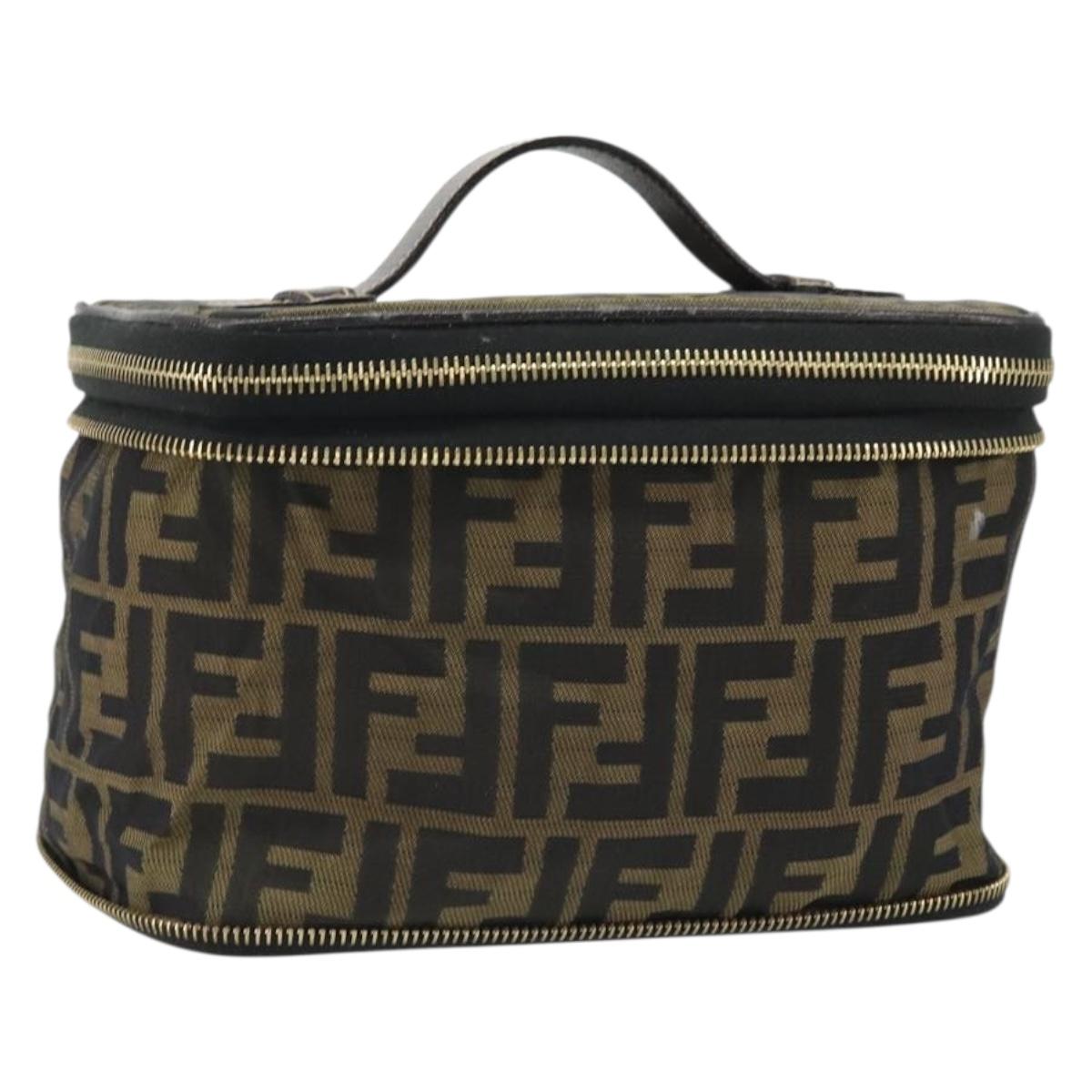 FENDI Zucca Canvas Vanity Hand Bag Brown Black Auth INZ107