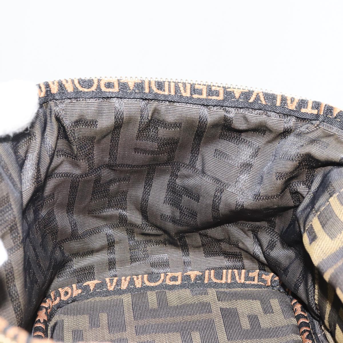 FENDI Zucca Canvas Vanity Hand Bag Brown Black Auth INZ107