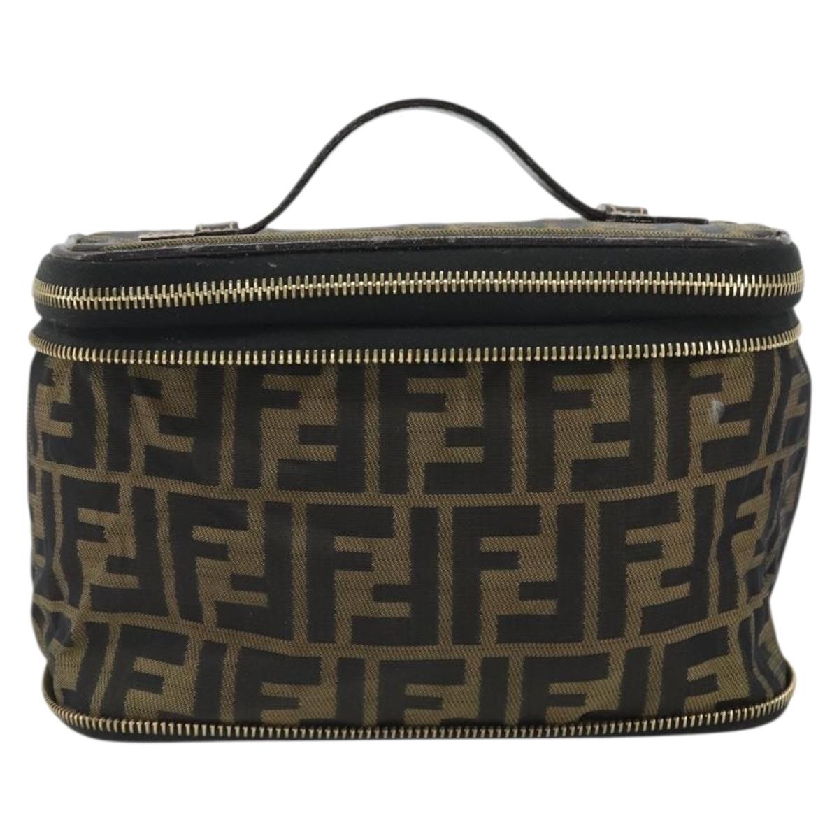 FENDI Zucca Canvas Vanity Hand Bag Brown Black Auth INZ107