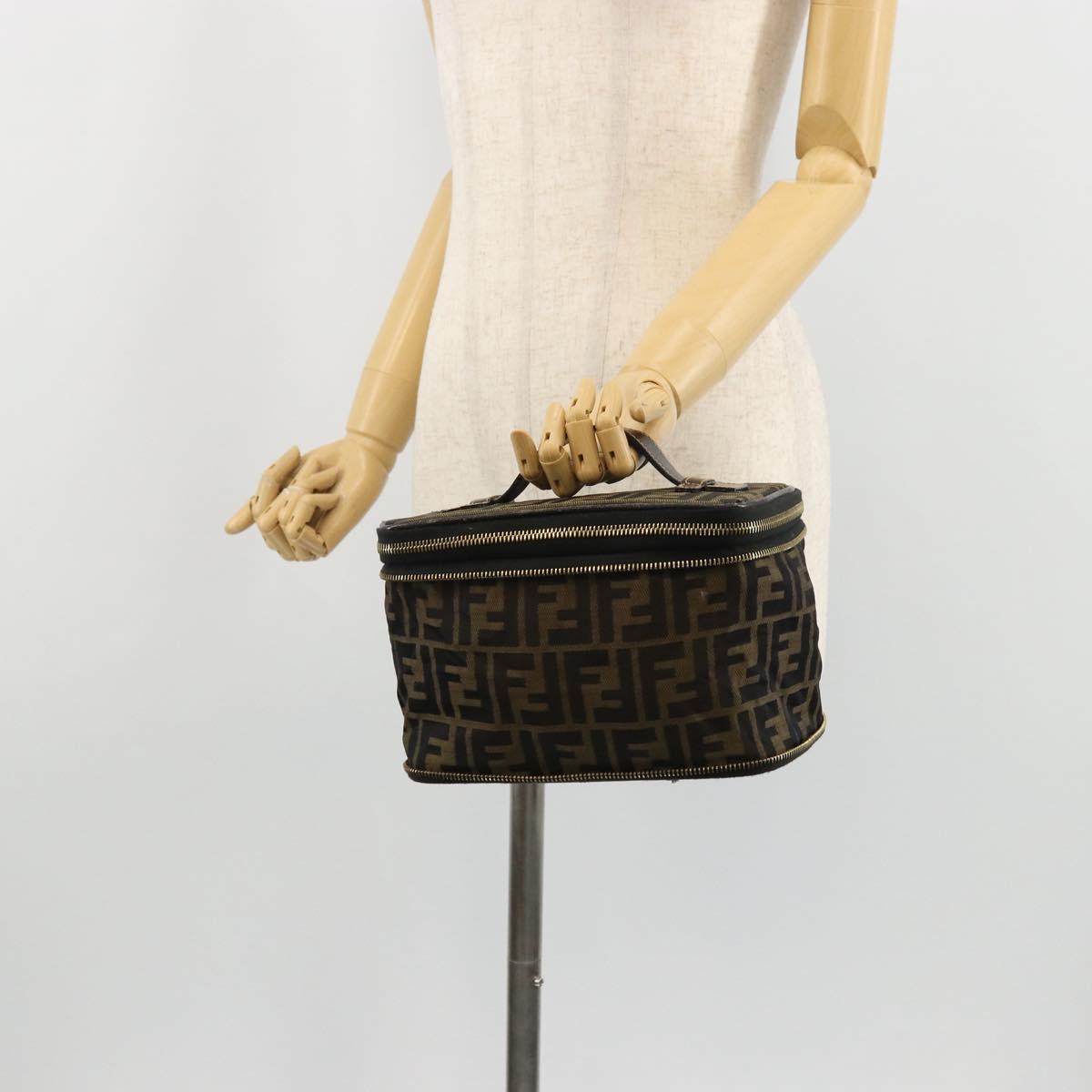 FENDI Zucca Canvas Vanity Hand Bag Brown Black Auth INZ107