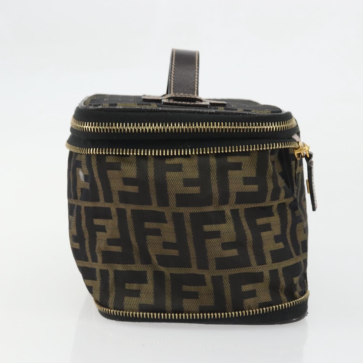 FENDI Zucca Canvas Vanity Hand Bag Brown Black Auth INZ107