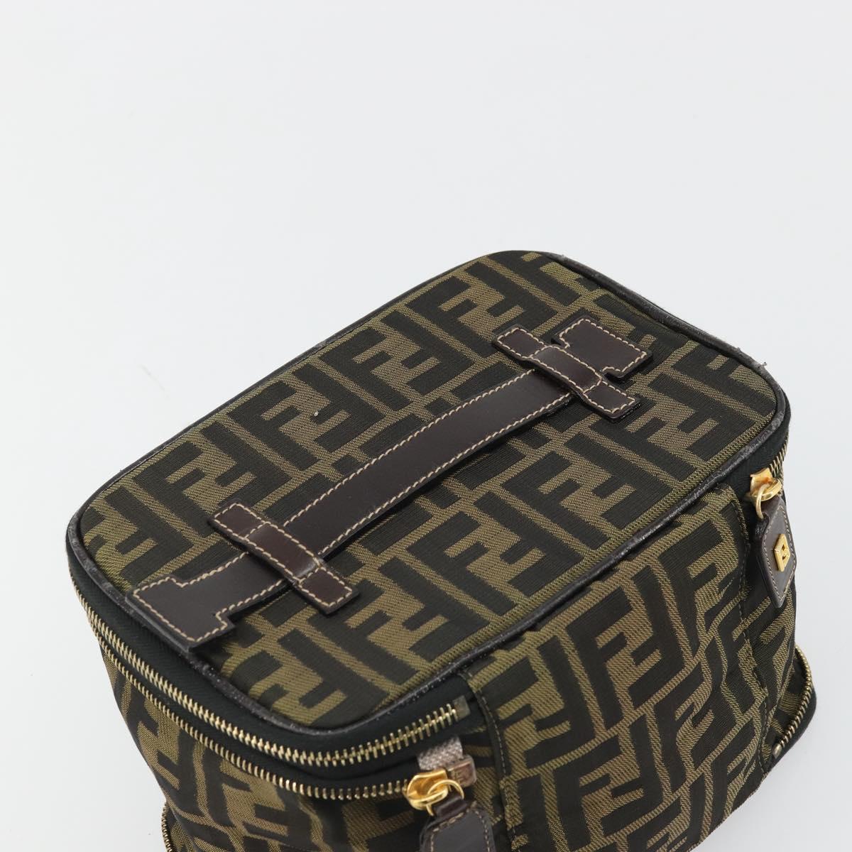 FENDI Zucca Canvas Vanity Hand Bag Brown Black Auth INZ107