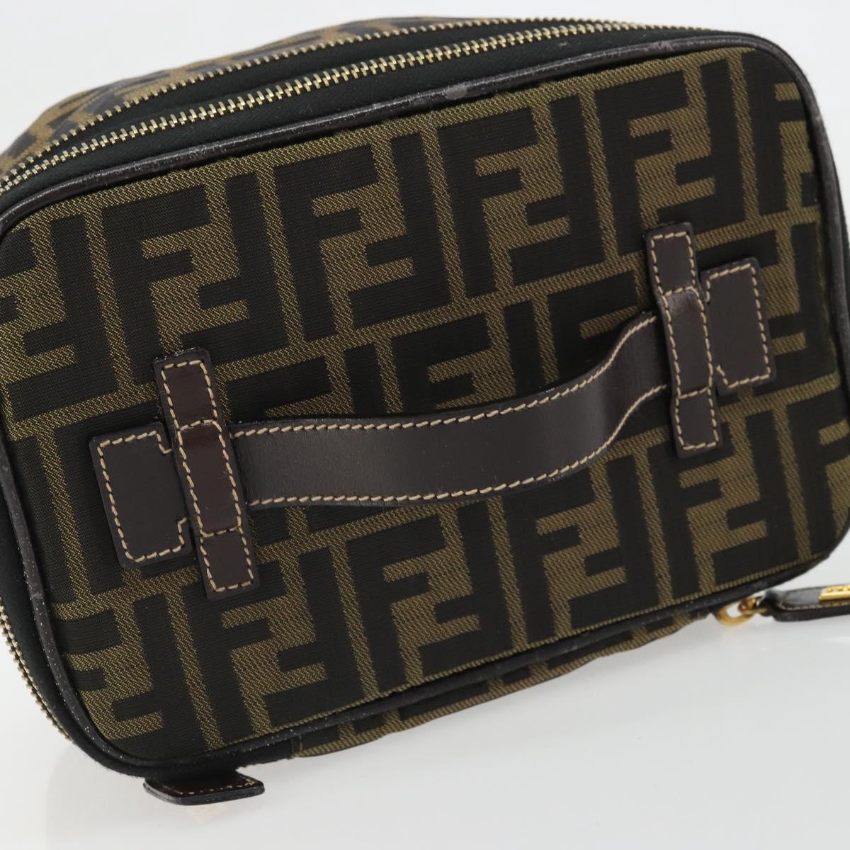 FENDI Zucca Canvas Vanity Hand Bag Brown Black Auth INZ107