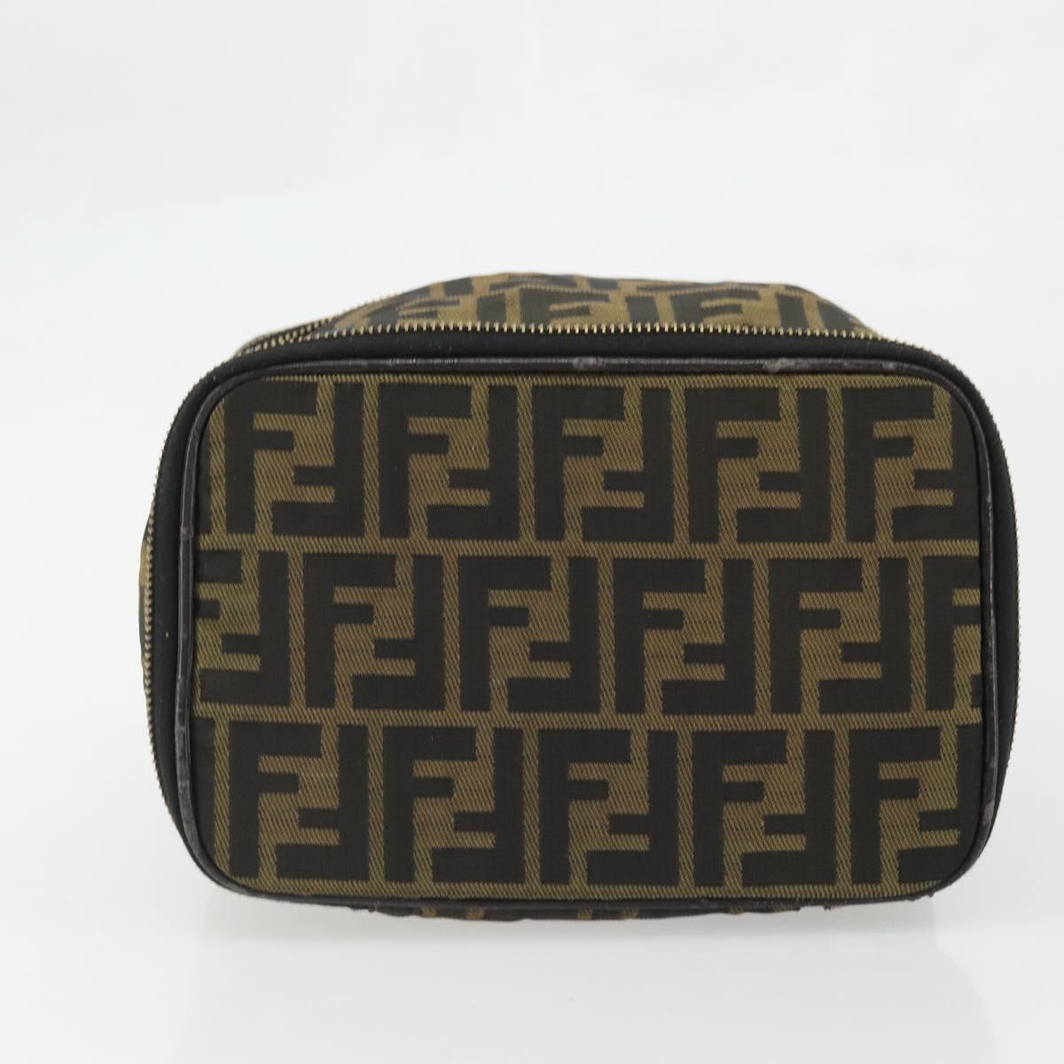 FENDI Zucca Canvas Vanity Hand Bag Brown Black Auth INZ107