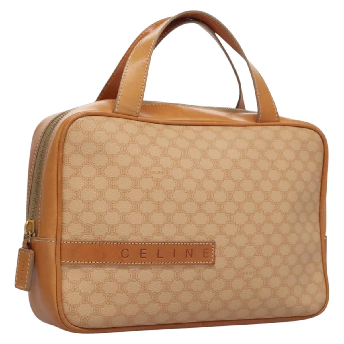 CELINE Macadam Canvas Hand Bag PVC Leather Beige Auth JB007