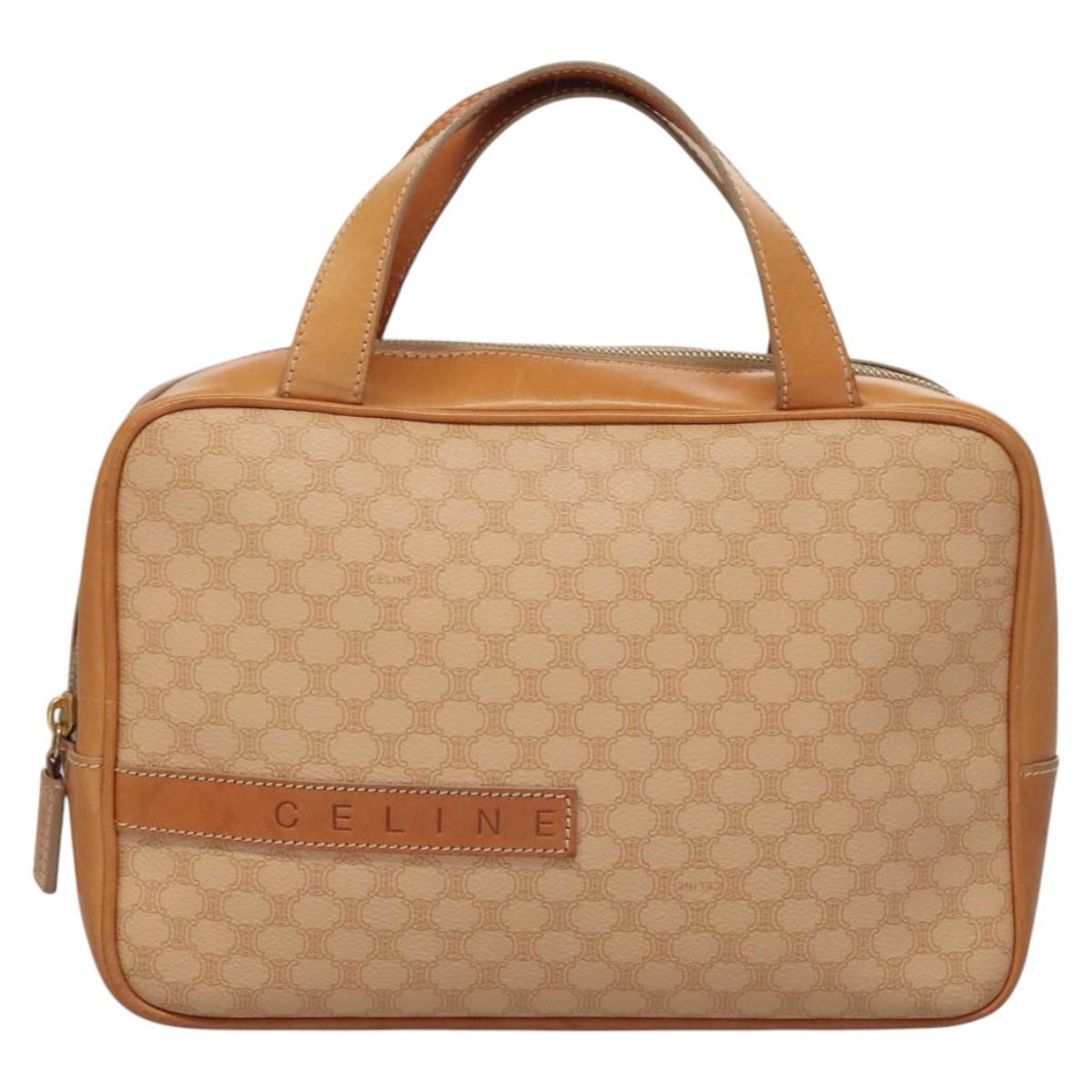 CELINE Macadam Canvas Hand Bag PVC Leather Beige Auth JB007