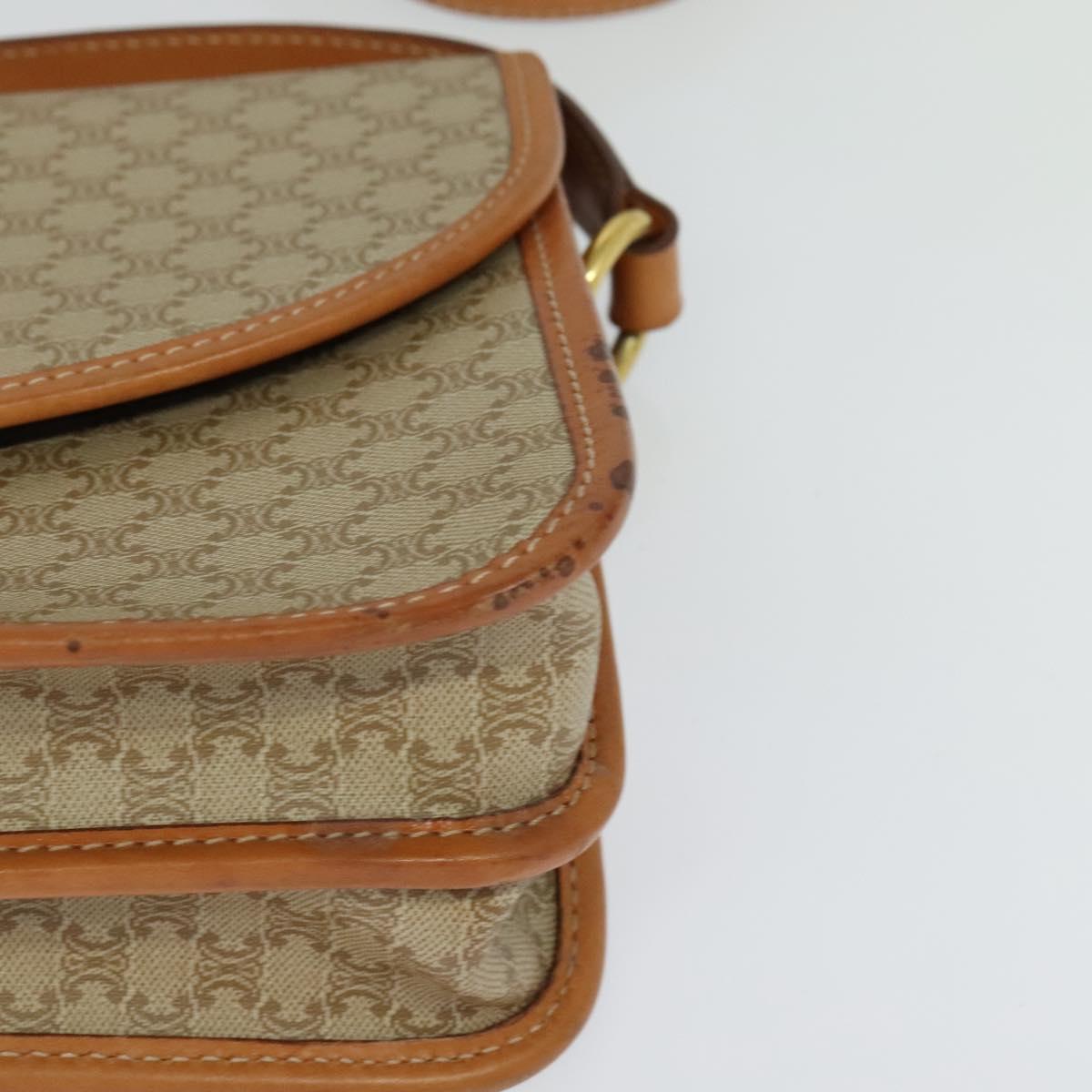 CELINE Macadam Canvas Shoulder Bag Beige Gold Auth JB008