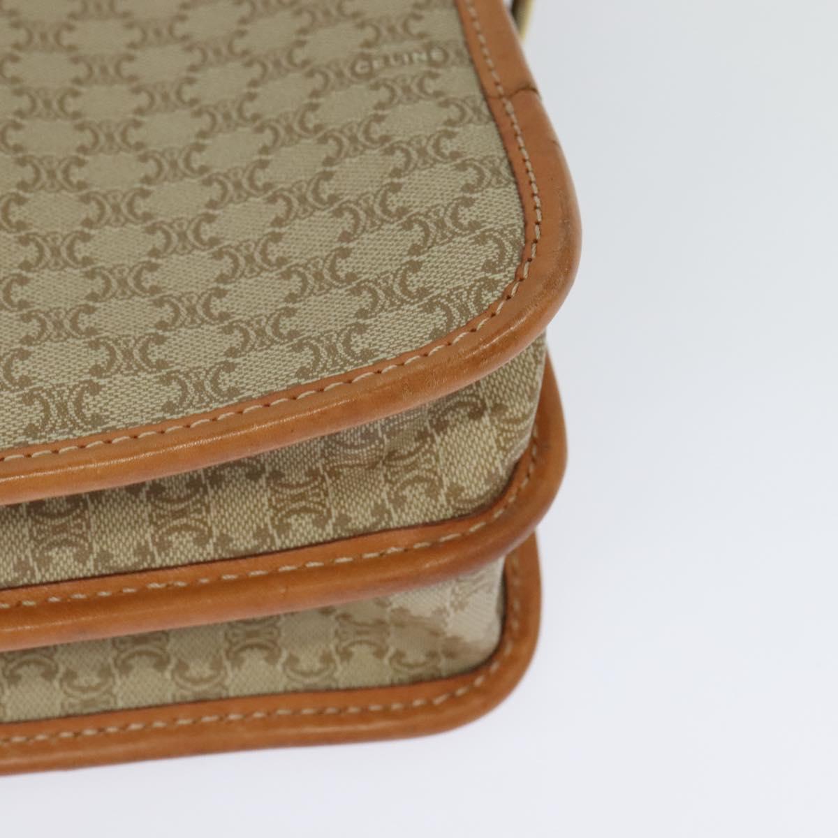 CELINE Macadam Canvas Shoulder Bag Beige Gold Auth JB008