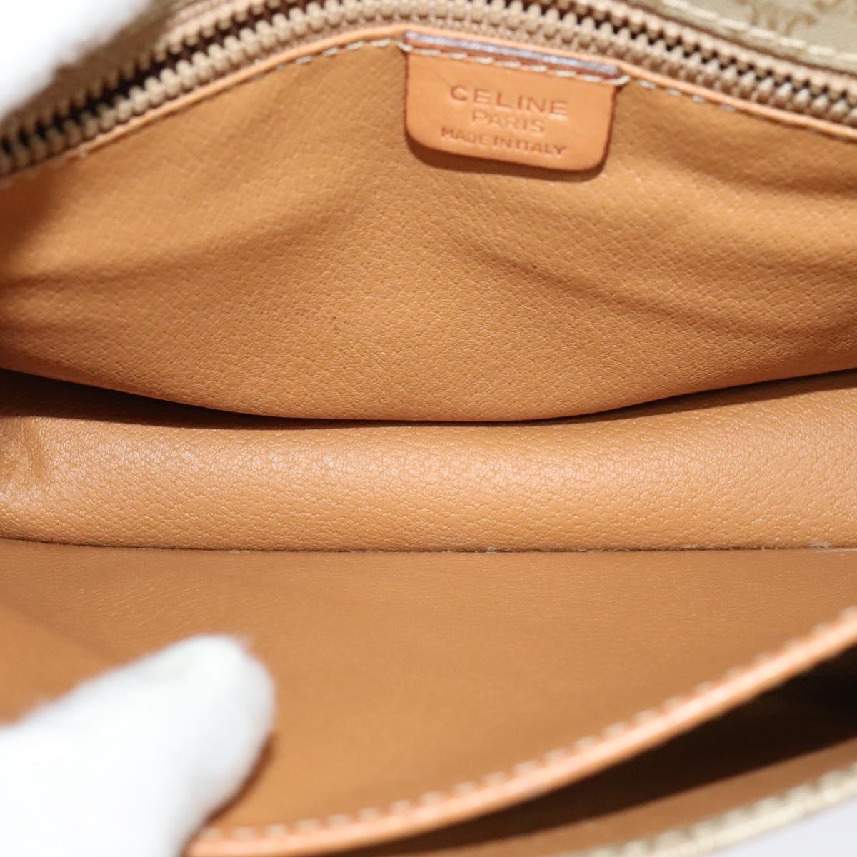 CELINE Macadam Canvas Shoulder Bag Beige Gold Auth JB008