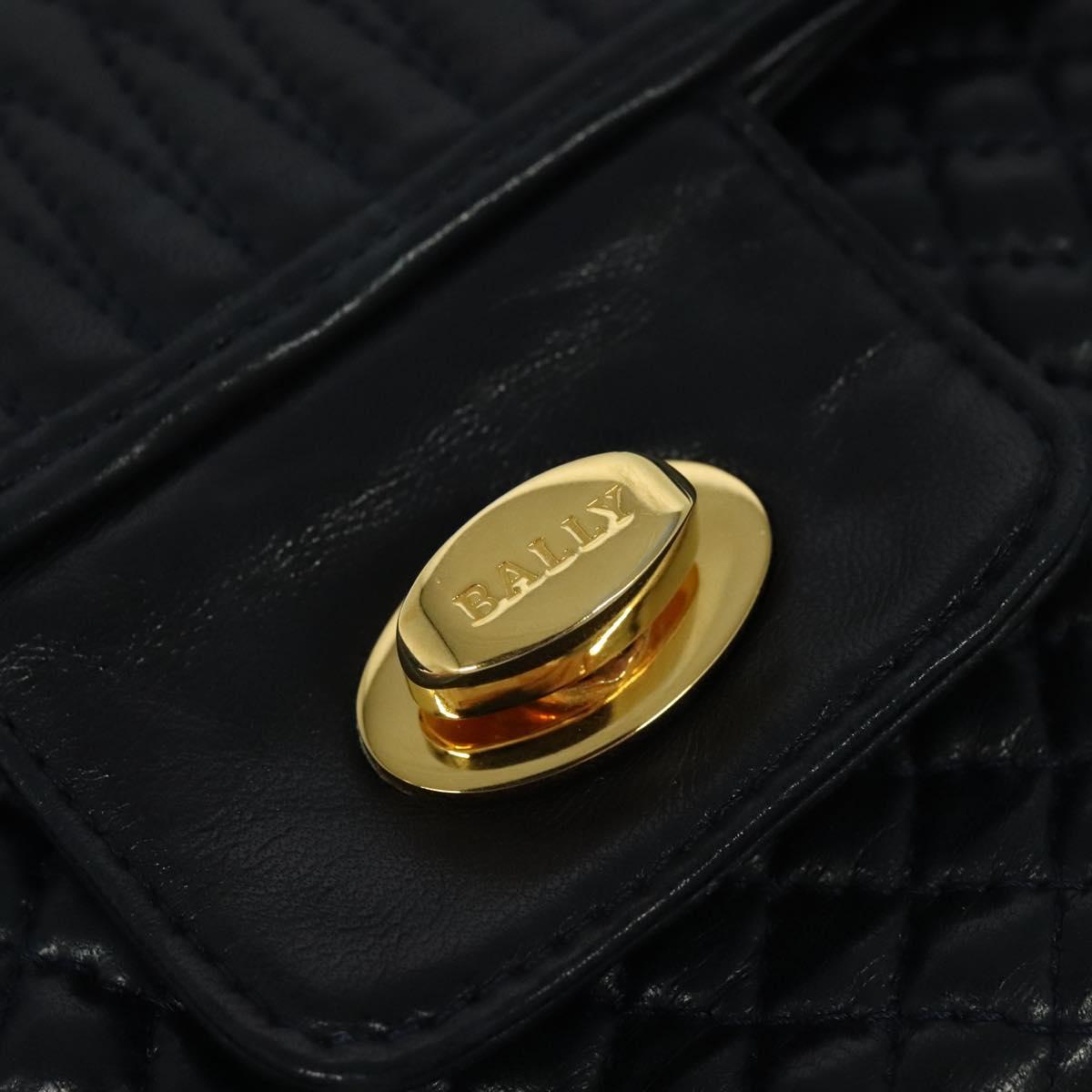 BALLY Quilted Chain Shoulder Bag Leather Black Gold Auth JB009