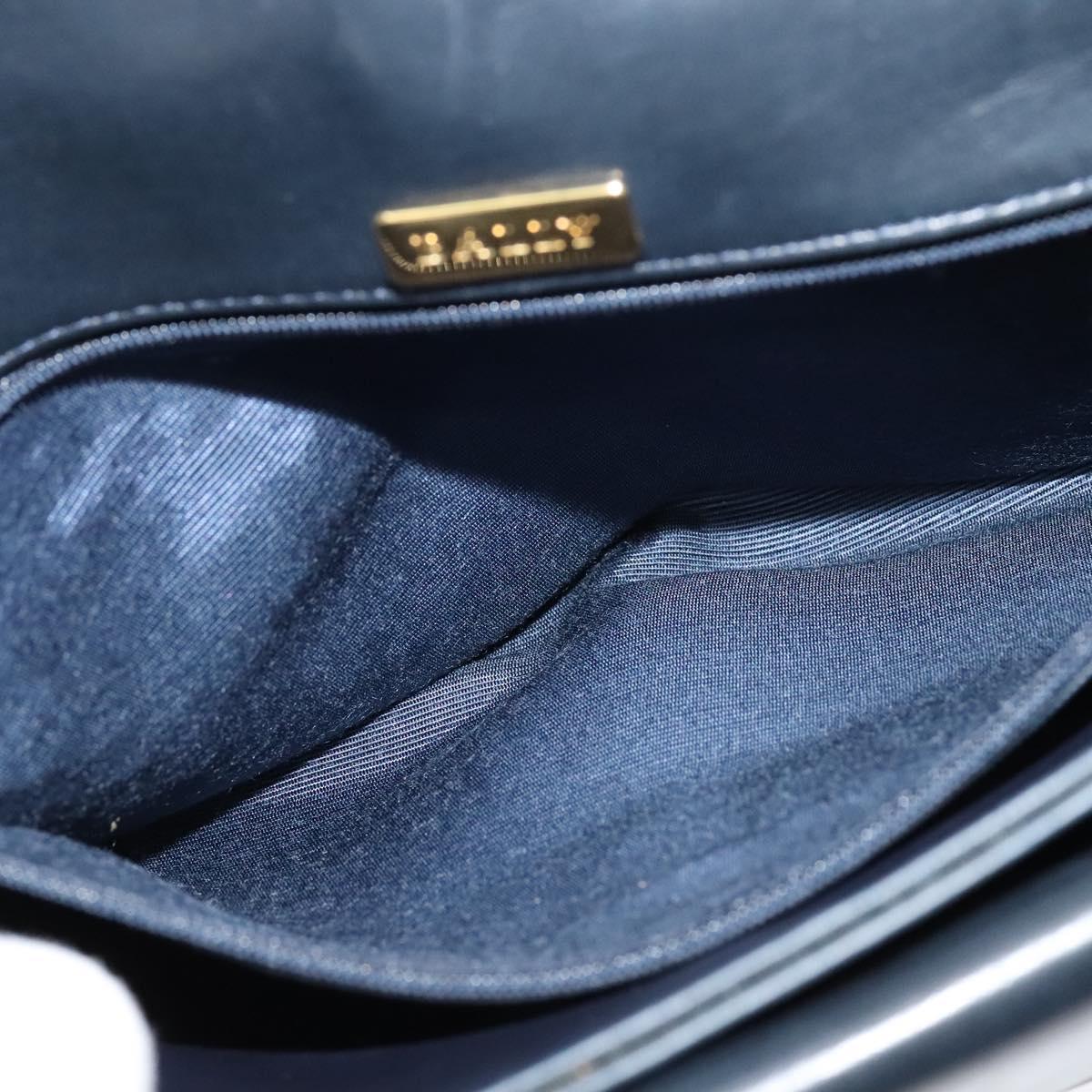 BALLY Quilted Chain Shoulder Bag Leather Black Gold Auth JB009