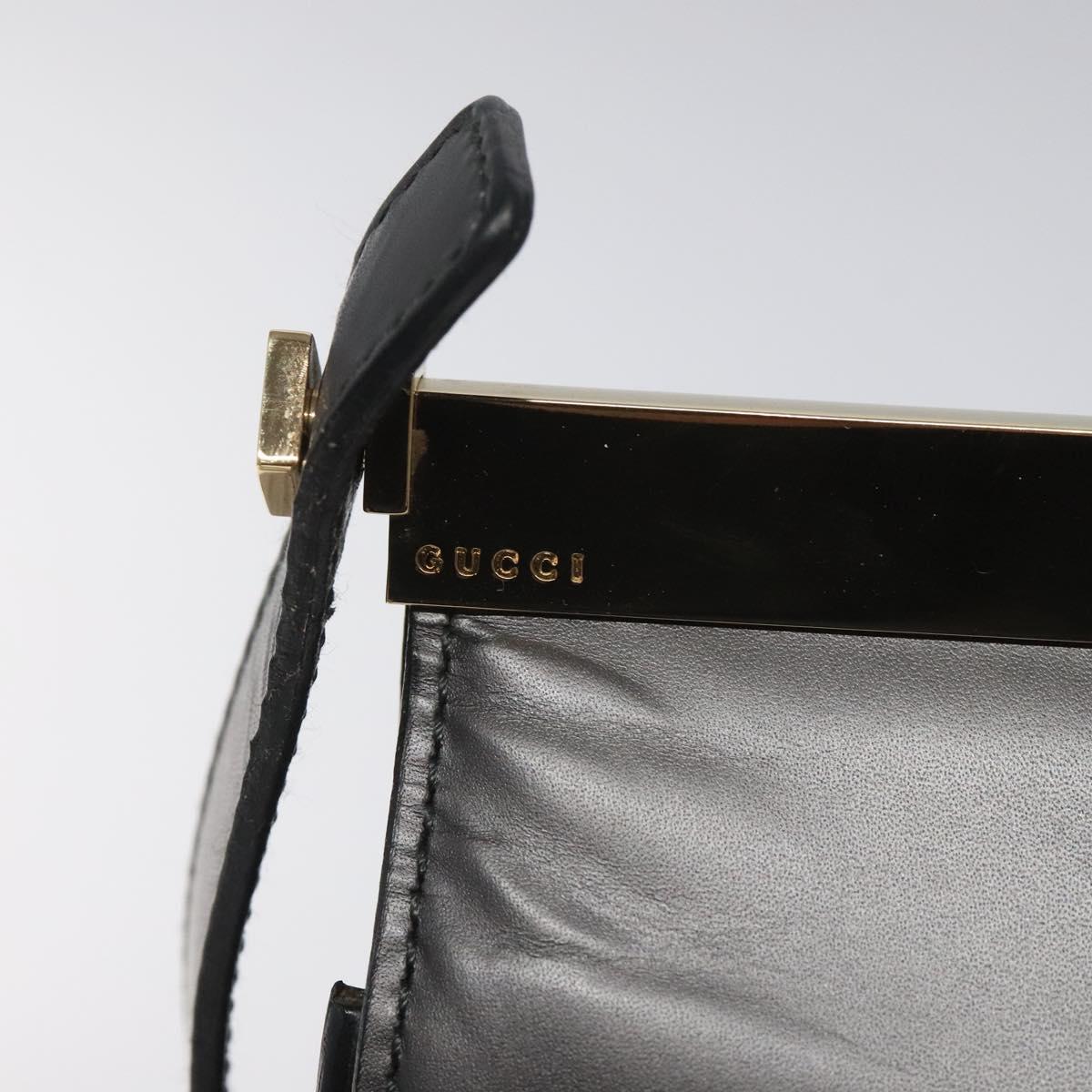 GUCCI Shoulder Bag Leather Gray Gold Auth JB010V