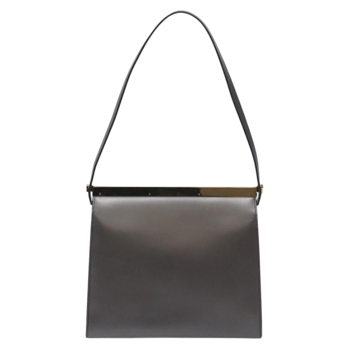 GUCCI Shoulder Bag Leather Gray Gold Auth JB010V