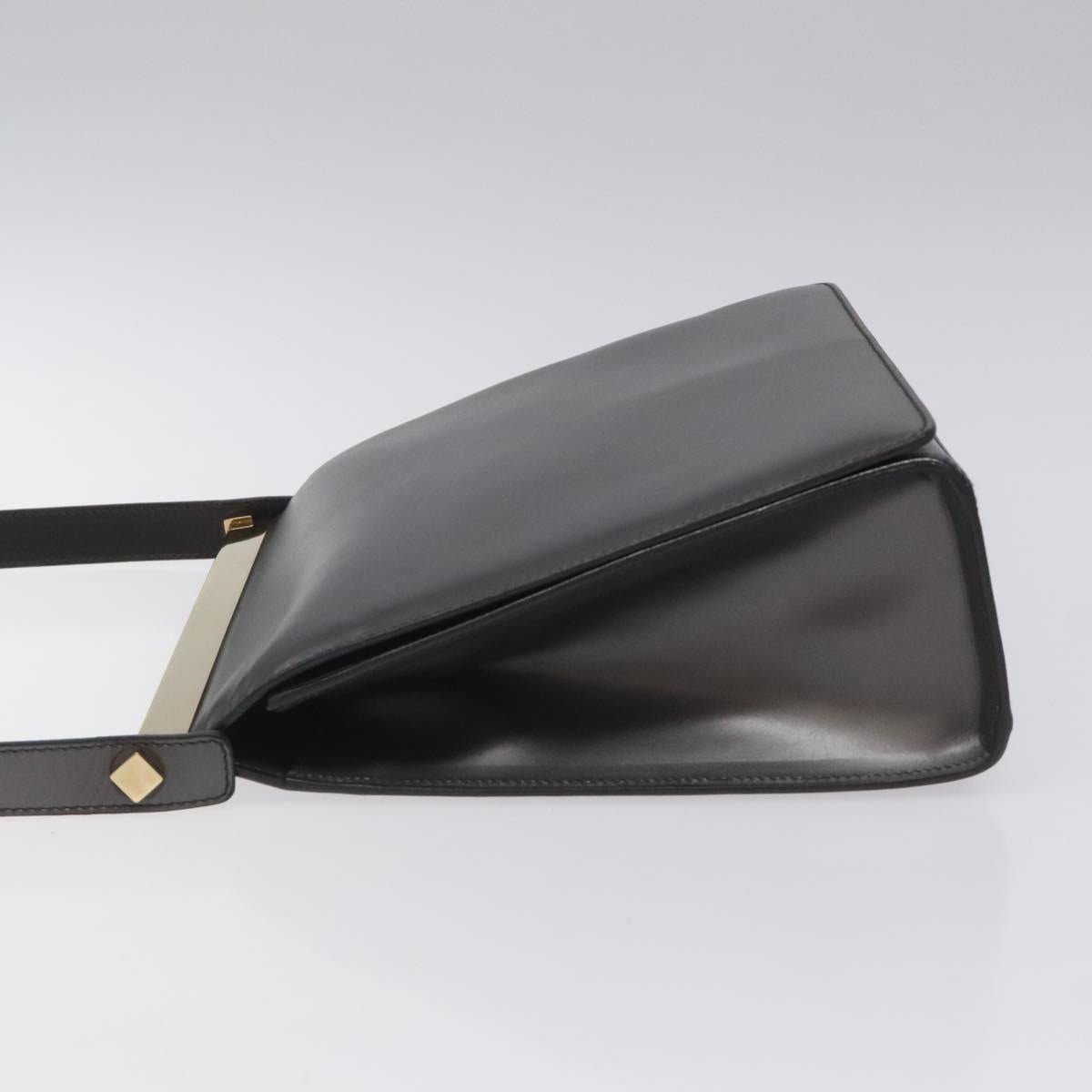 GUCCI Shoulder Bag Leather Gray Gold Auth JB010V
