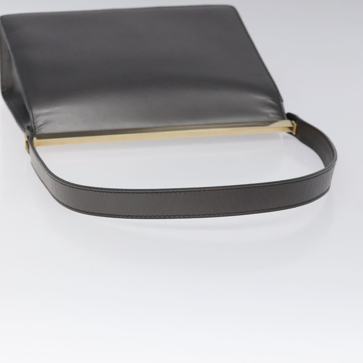 GUCCI Shoulder Bag Leather Gray Gold Auth JB010V