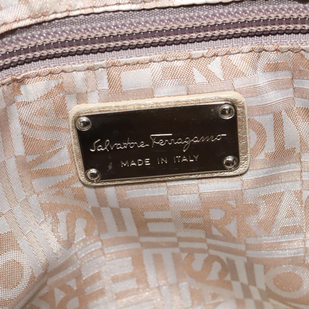 Salvatore Ferragamo Gancini Tote Bag Leather Silver Gold Auth JB034