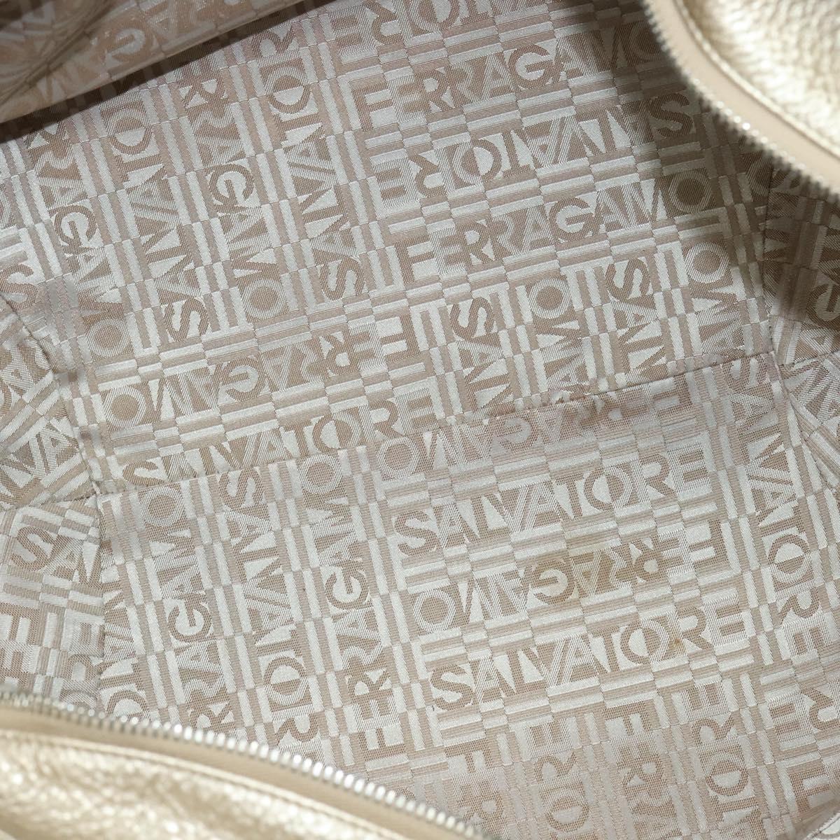 Salvatore Ferragamo Gancini Tote Bag Leather Silver Gold Auth JB034