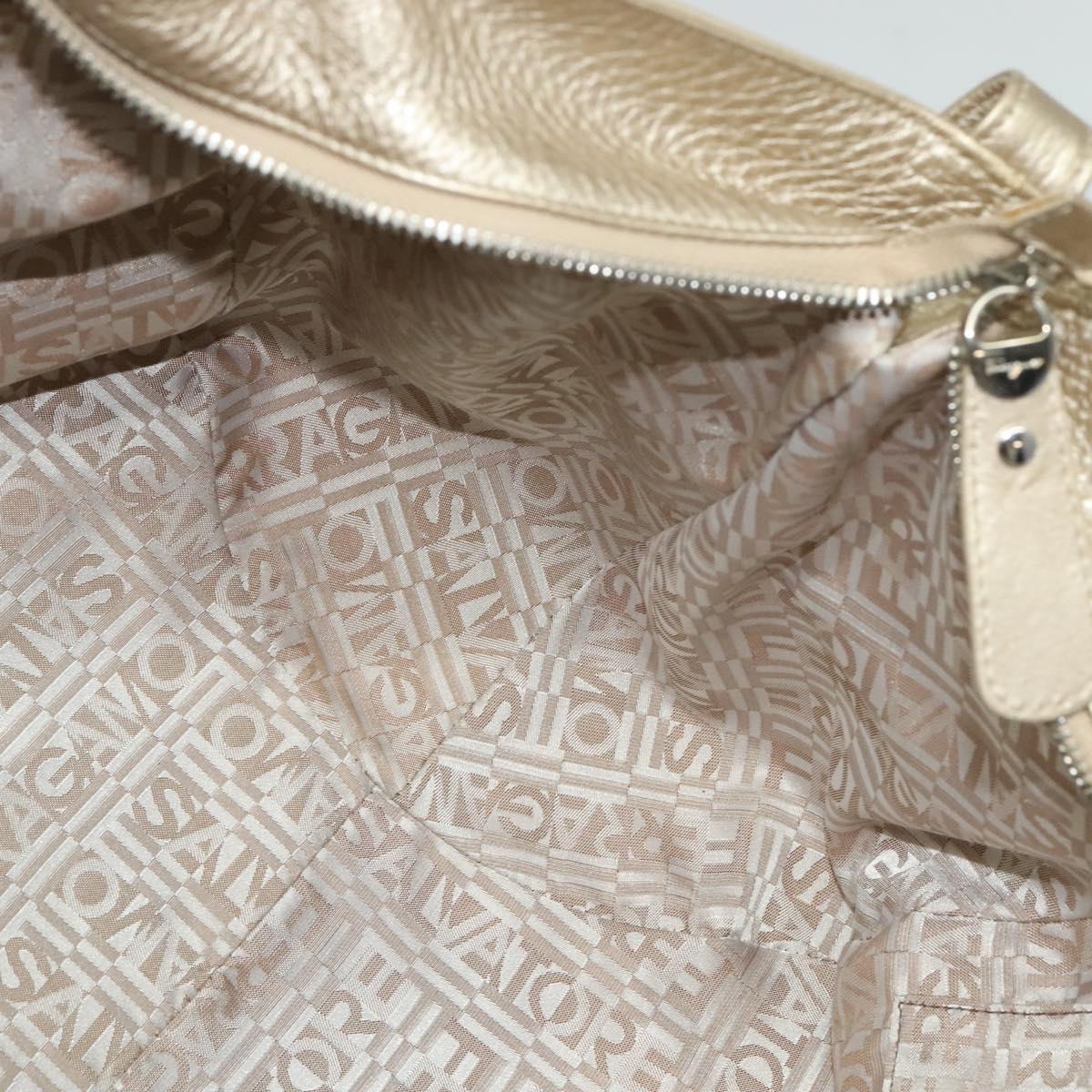 Salvatore Ferragamo Gancini Tote Bag Leather Silver Gold Auth JB034