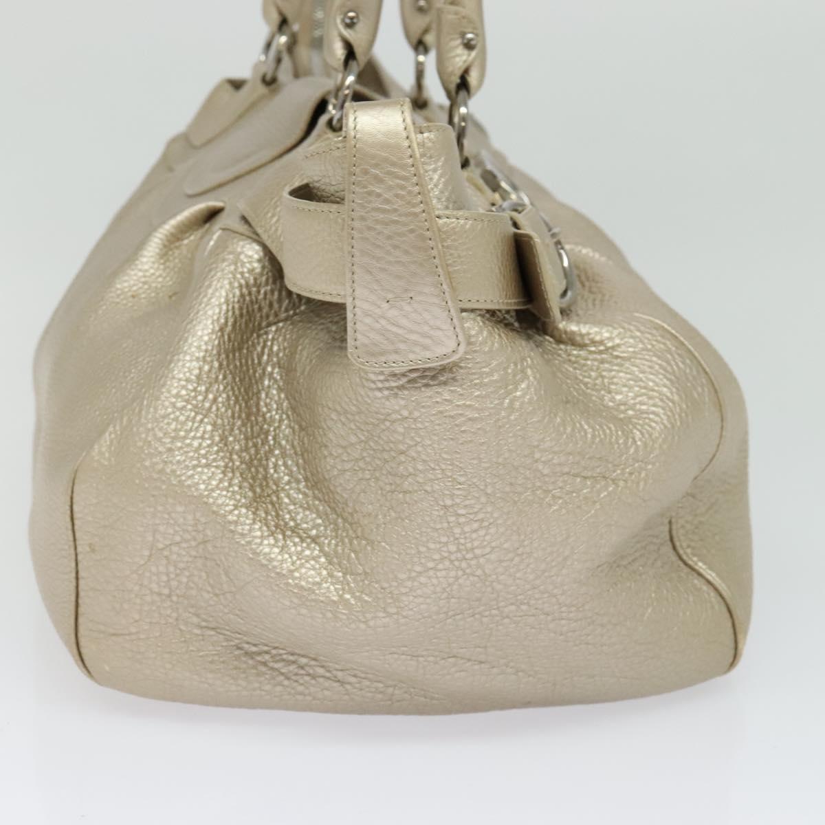 Salvatore Ferragamo Gancini Tote Bag Leather Silver Gold Auth JB034