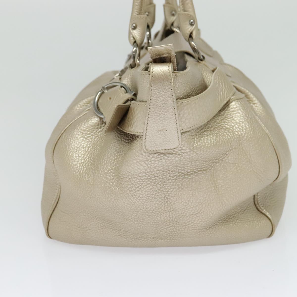 Salvatore Ferragamo Gancini Tote Bag Leather Silver Gold Auth JB034