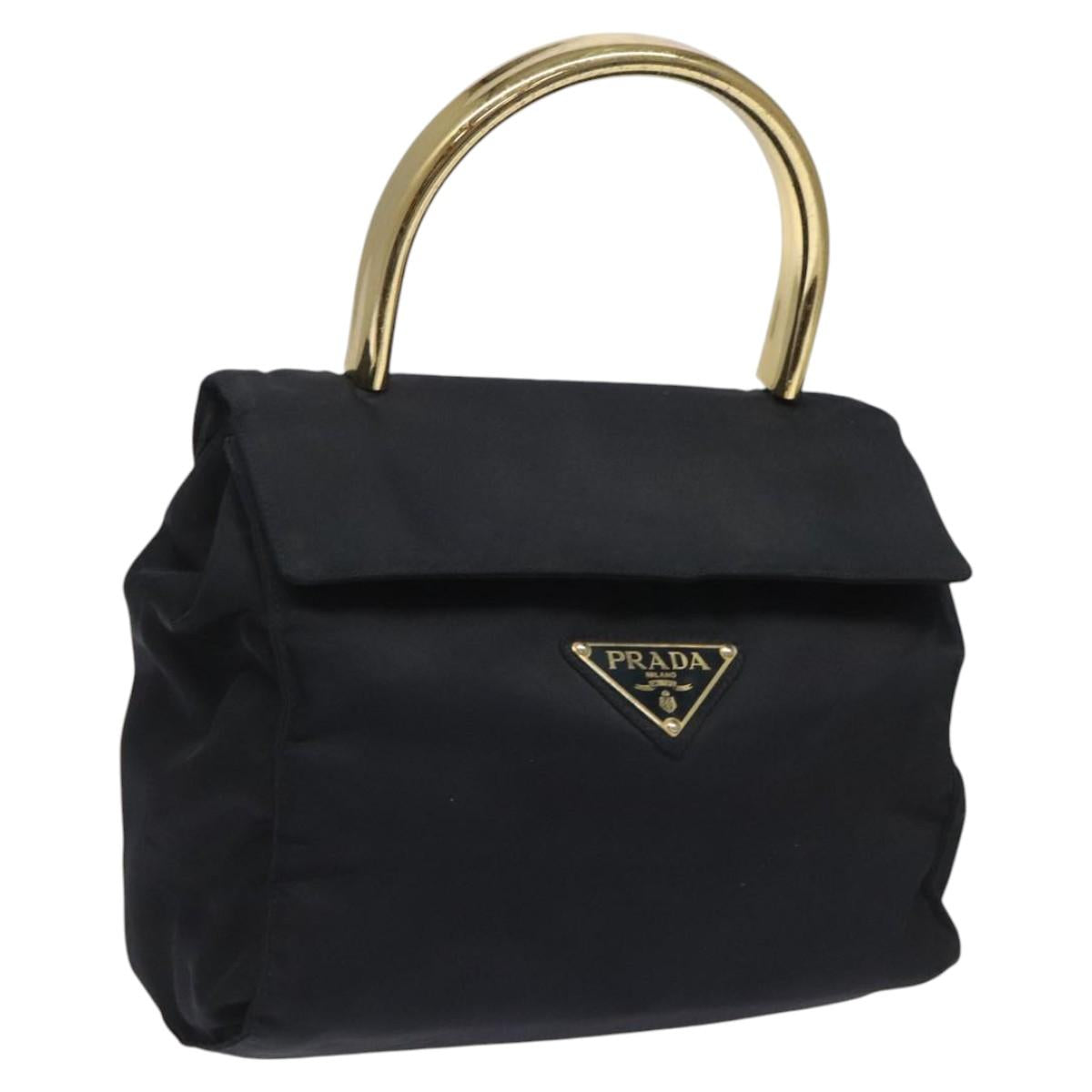 PRADA Hand Bag Nylon Navy Gold Auth JB052