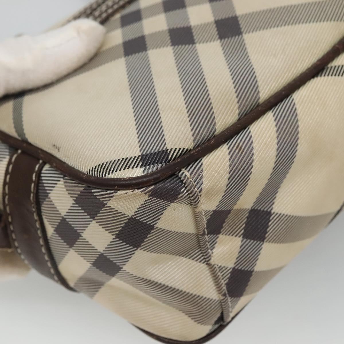 BURBERRY Nova Check Blue Label Shoulder Bag Nylon Beige Silver Auth JB053