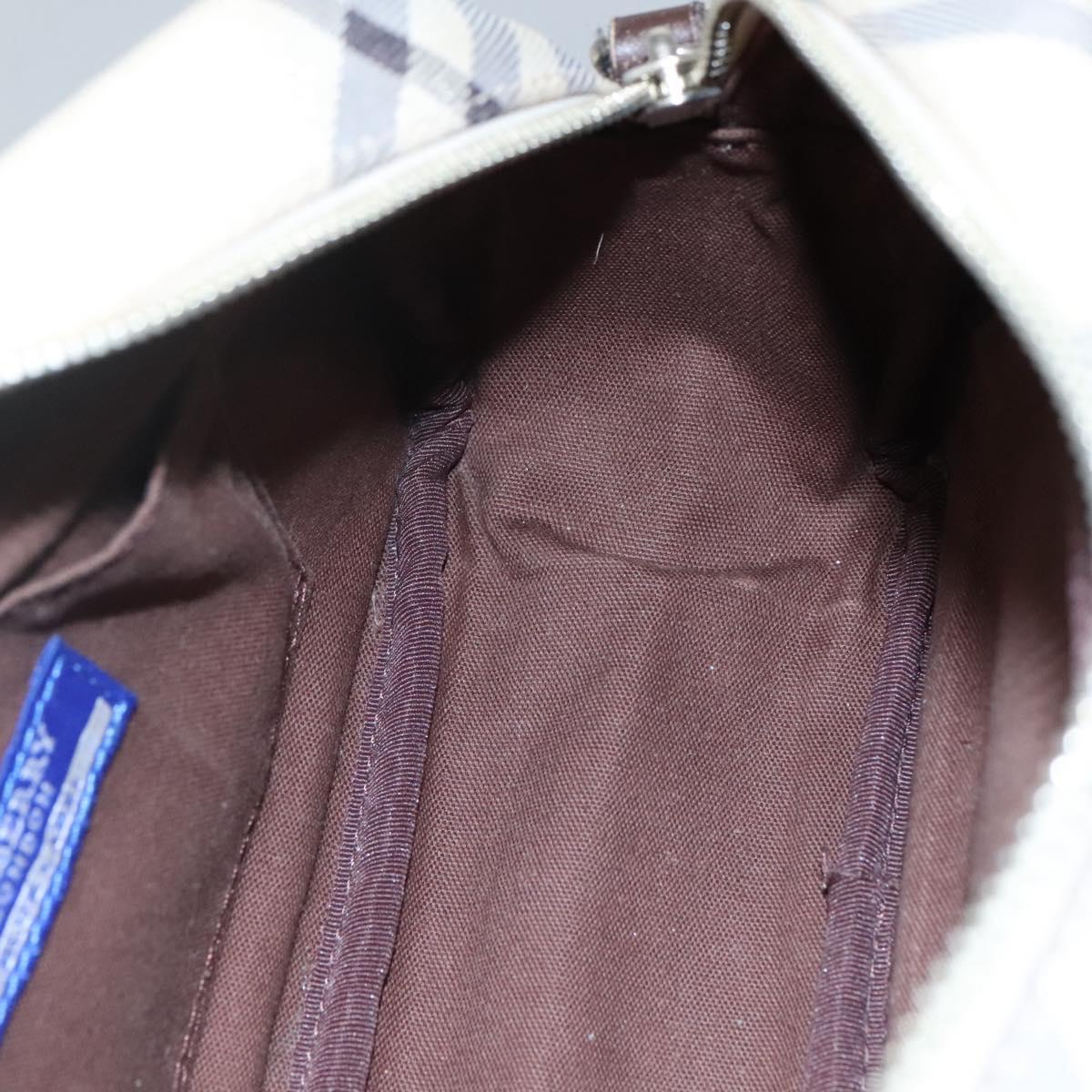 BURBERRY Nova Check Blue Label Shoulder Bag Nylon Beige Silver Auth JB053