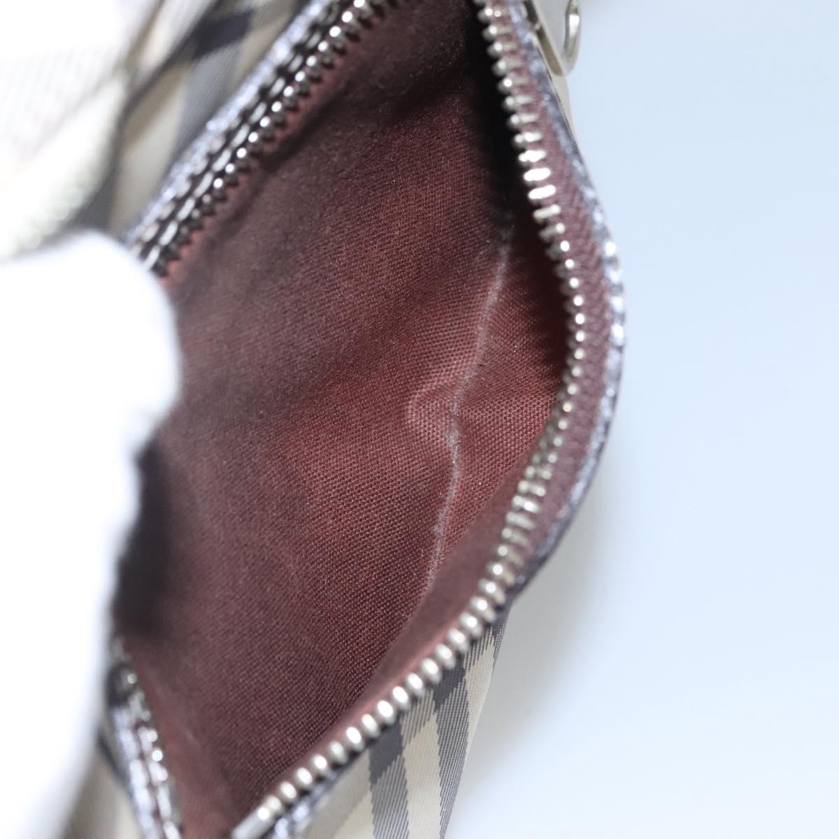 BURBERRY Nova Check Blue Label Shoulder Bag Nylon Beige Silver Auth JB053