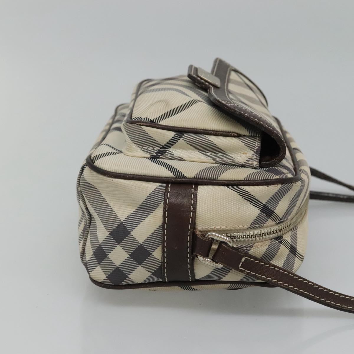 BURBERRY Nova Check Blue Label Shoulder Bag Nylon Beige Silver Auth JB053
