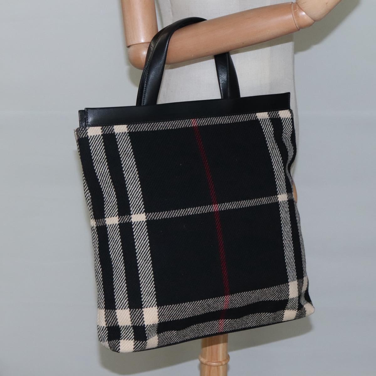 BURBERRY Nova Check Hand Bag Canvas Black Silver Auth JB054