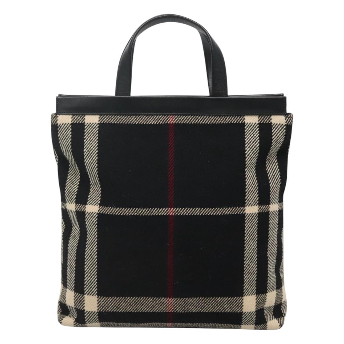 BURBERRY Nova Check Hand Bag Canvas Black Silver Auth JB054