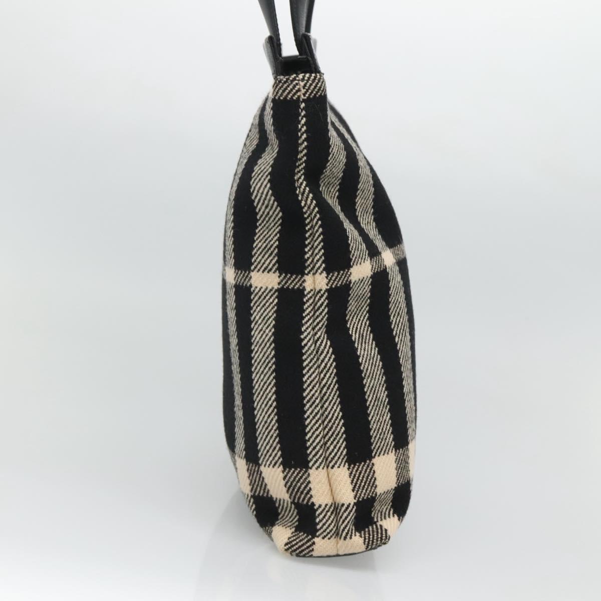 BURBERRY Nova Check Hand Bag Canvas Black Silver Auth JB054