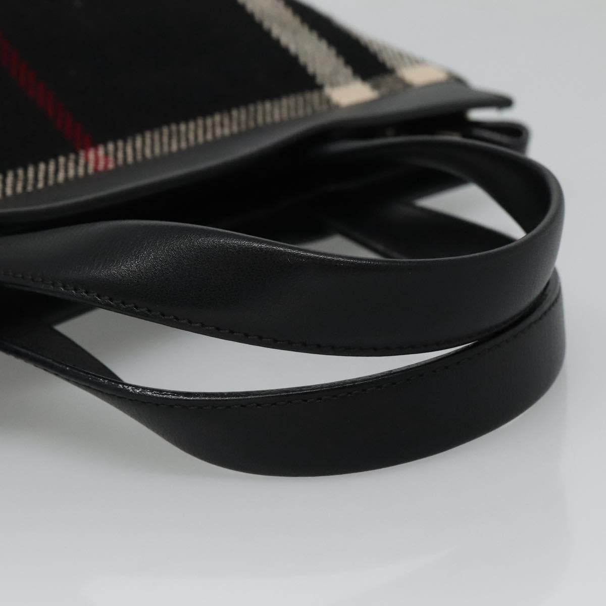 BURBERRY Nova Check Hand Bag Canvas Black Silver Auth JB054