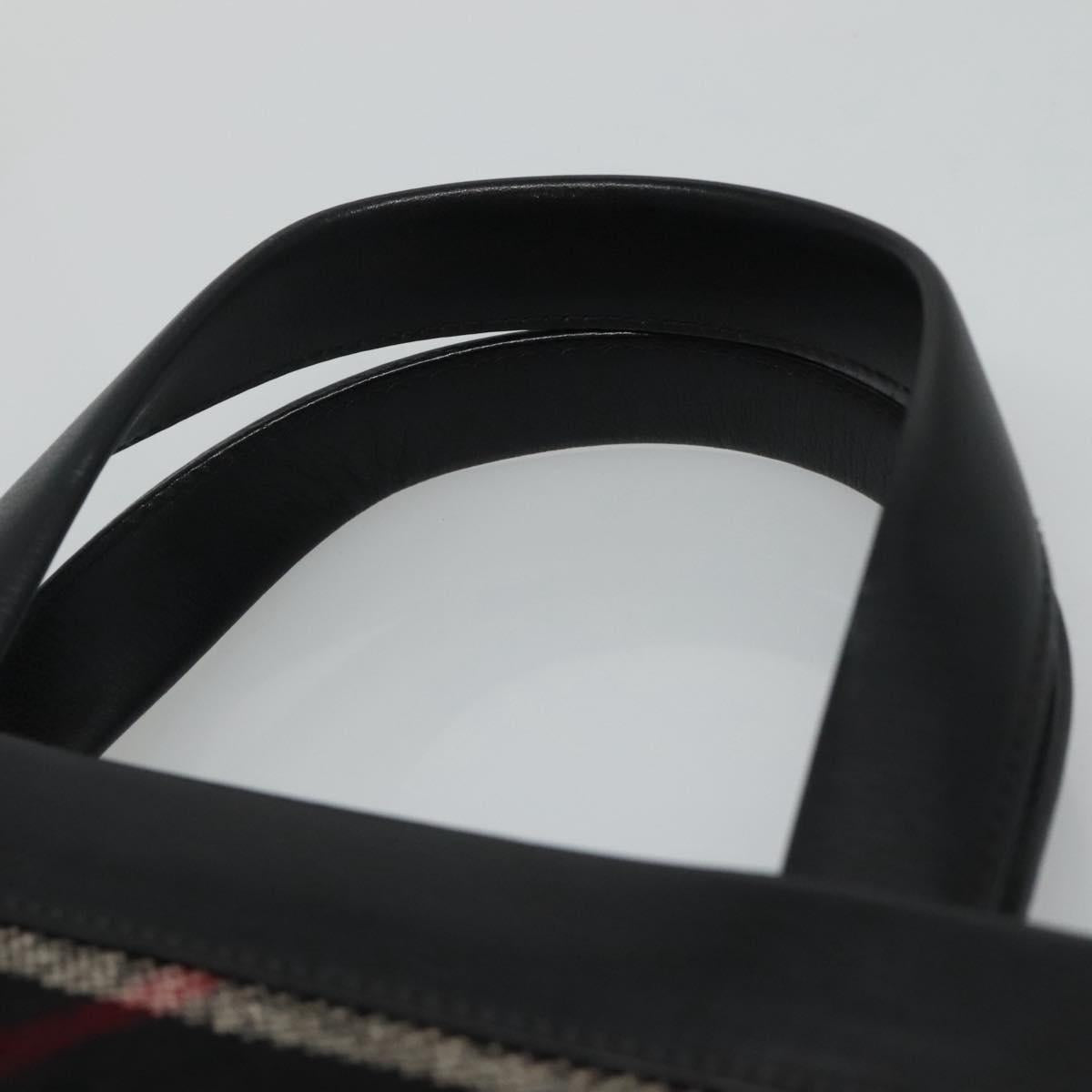 BURBERRY Nova Check Hand Bag Canvas Black Silver Auth JB054