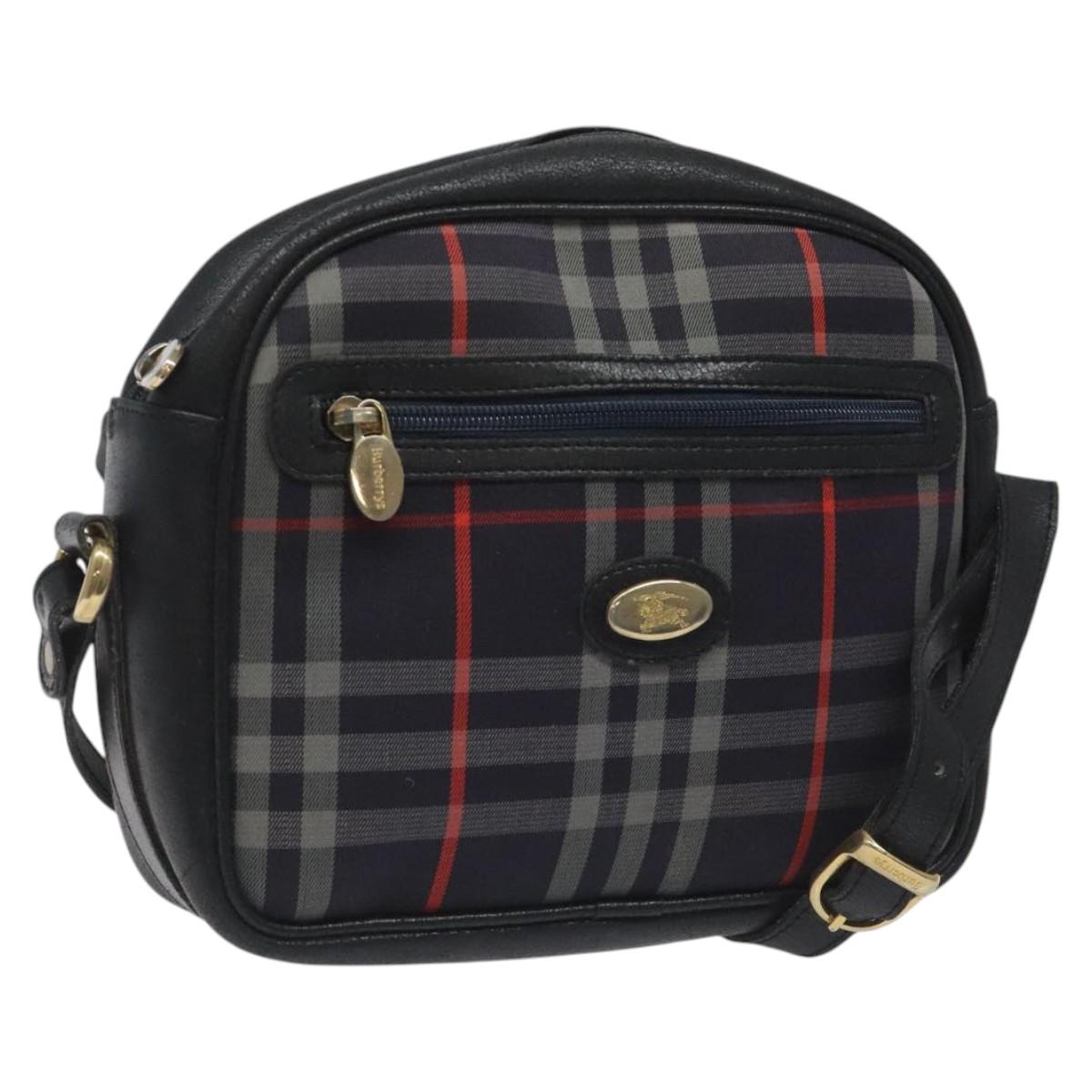 Burberrys Shoulder Bag Canvas Leather Navy Gold Auth JB067