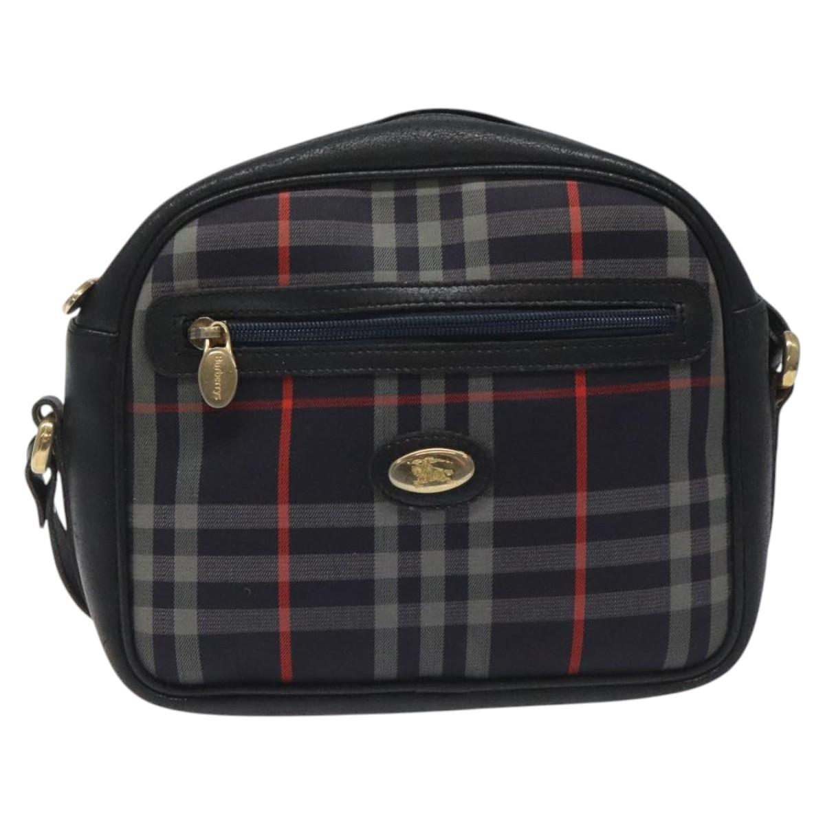 Burberrys Shoulder Bag Canvas Leather Navy Gold Auth JB067