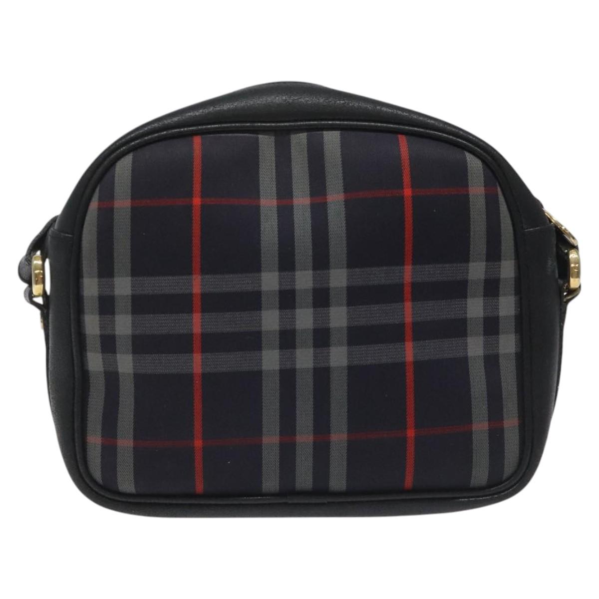 Burberrys Shoulder Bag Canvas Leather Navy Gold Auth JB067