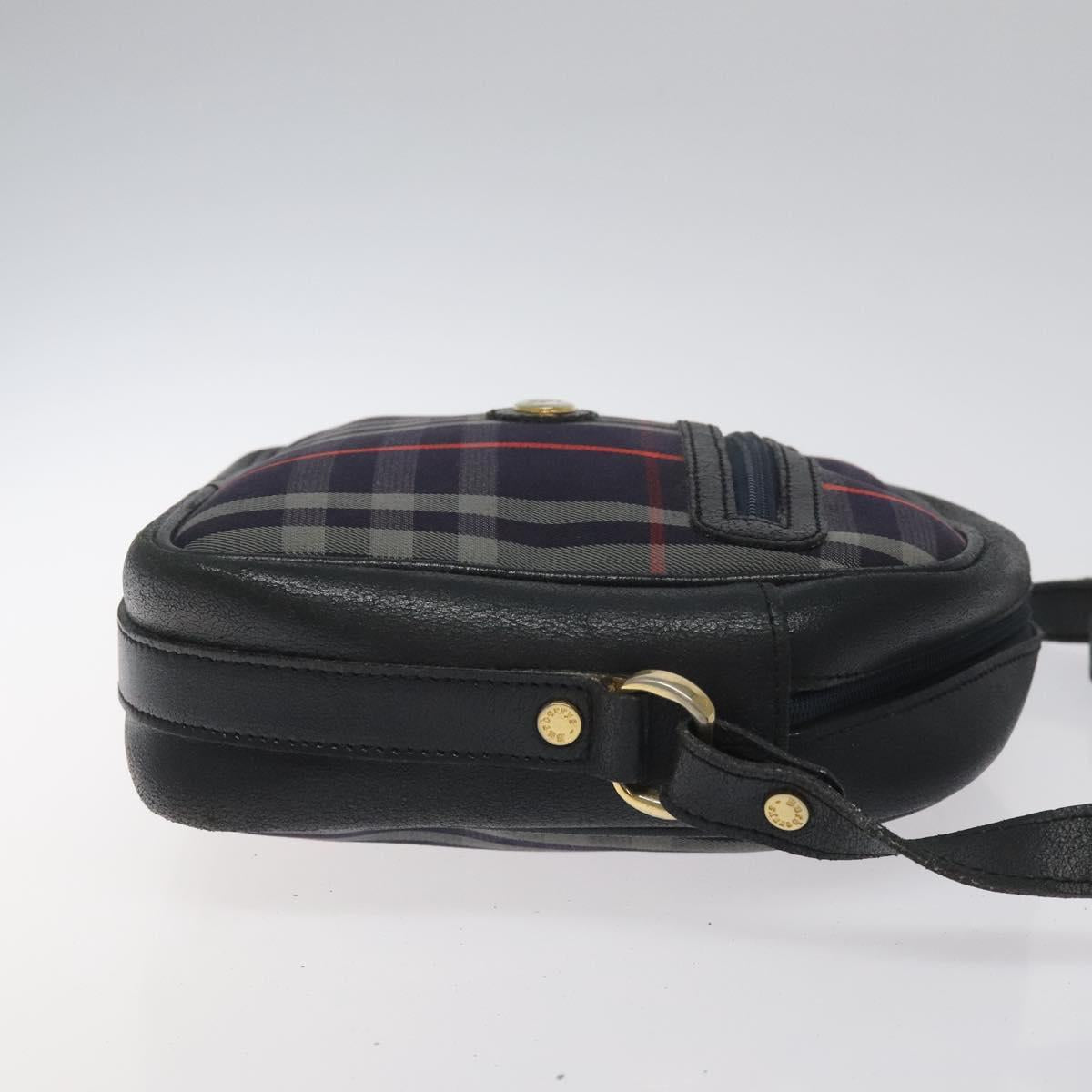 Burberrys Shoulder Bag Canvas Leather Navy Gold Auth JB067