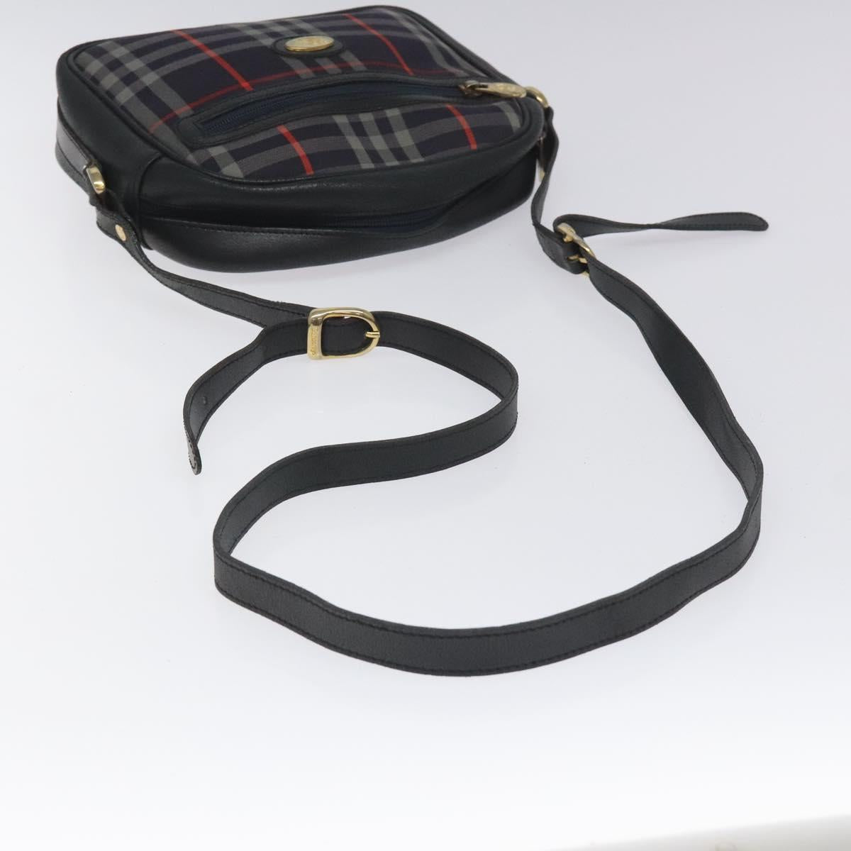 Burberrys Shoulder Bag Canvas Leather Navy Gold Auth JB067