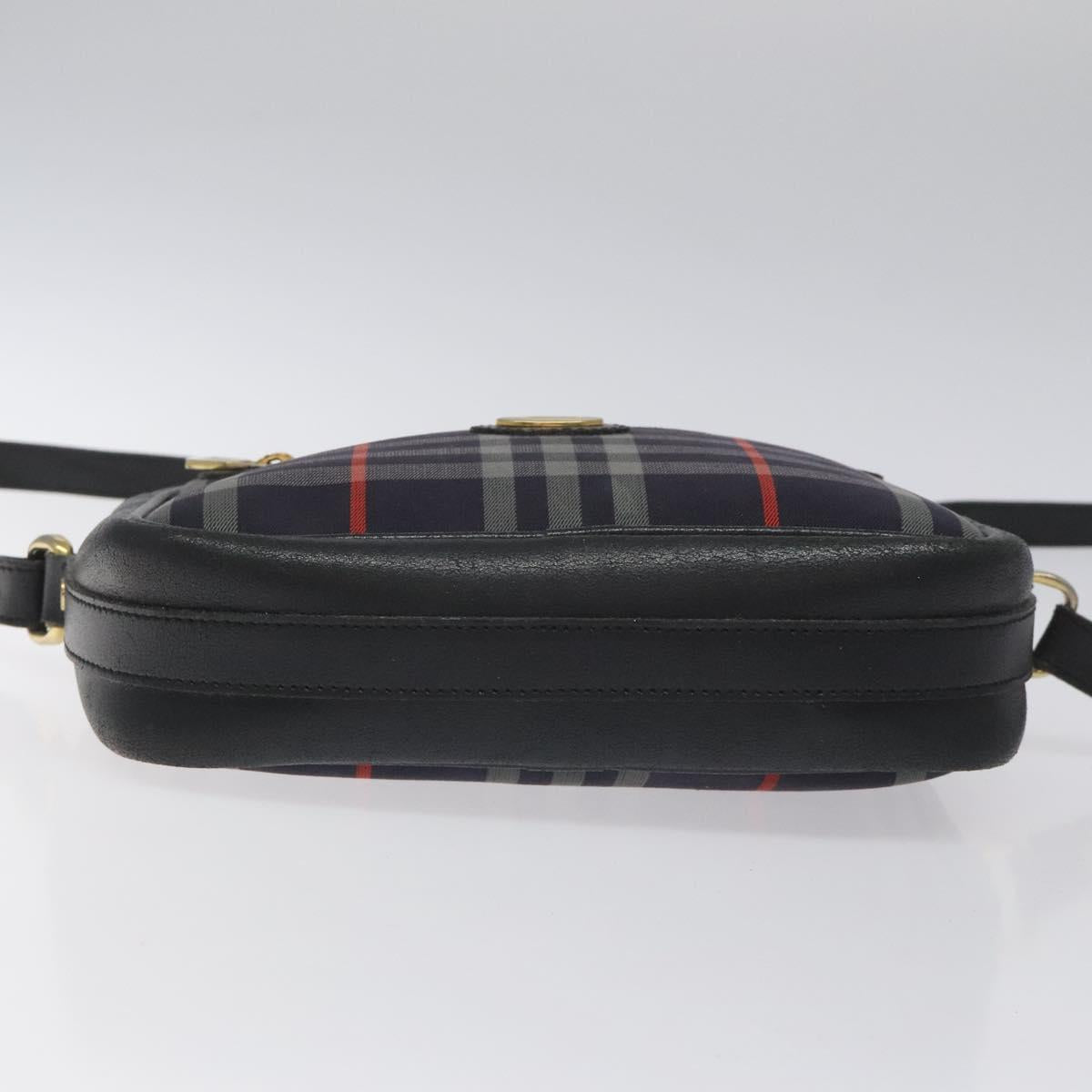 Burberrys Shoulder Bag Canvas Leather Navy Gold Auth JB067