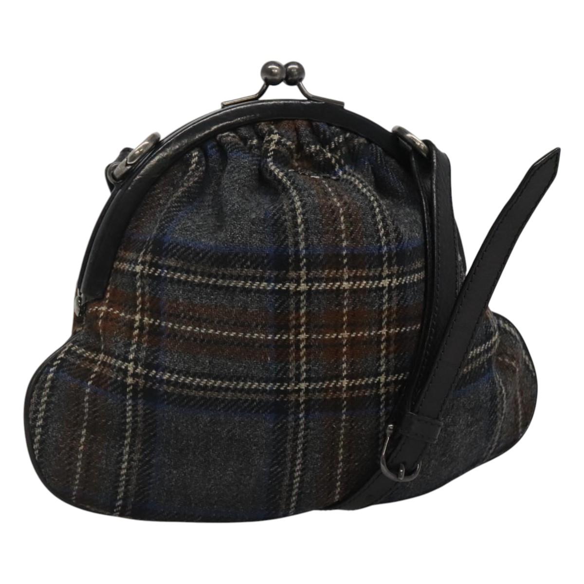 BURBERRY Nova Check Shoulder Bag Wool Navy Auth JB068