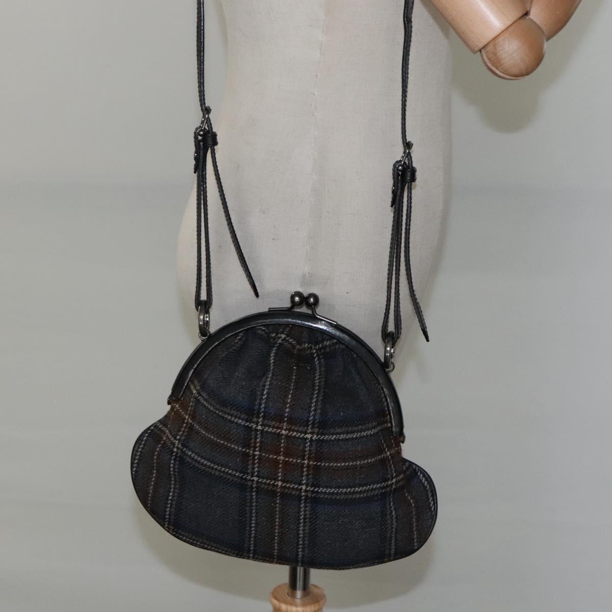 BURBERRY Nova Check Shoulder Bag Wool Navy Auth JB068