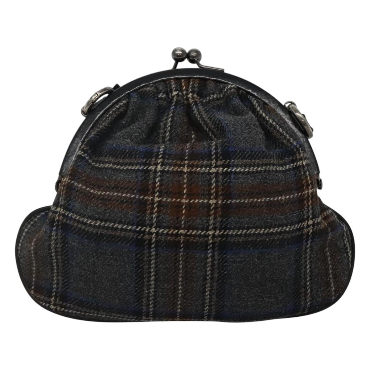 BURBERRY Nova Check Shoulder Bag Wool Navy Auth JB068