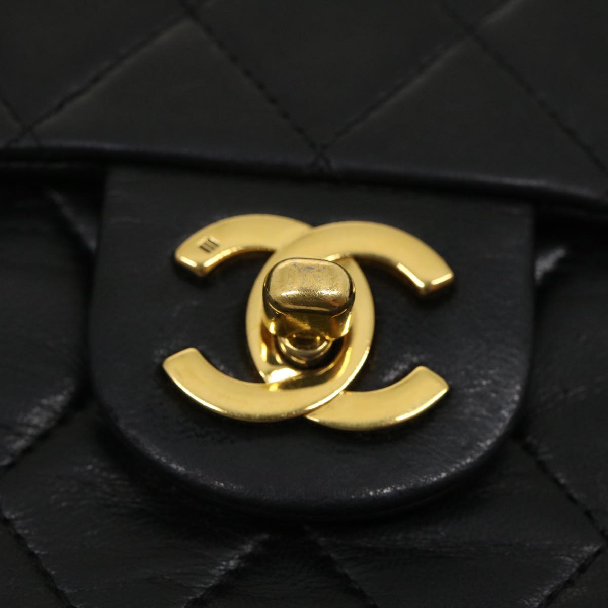 CHANEL Mini Matelasse Chain Flap Shoulder Bag Lamb Skin Black Gold Auth ai651A