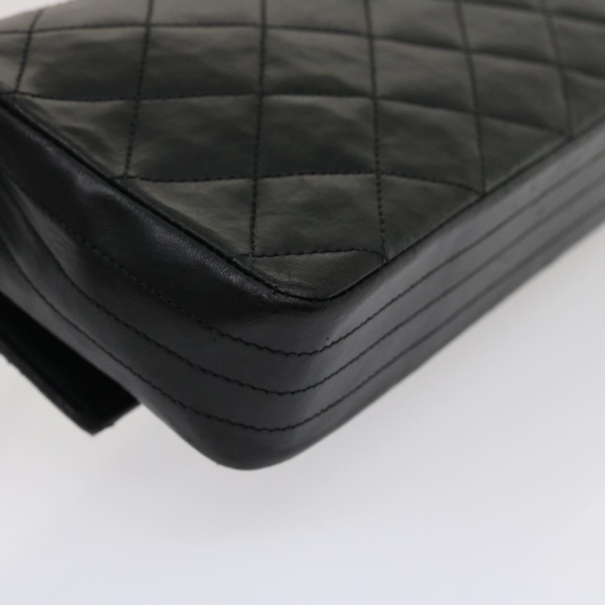 CHANEL Matelasse Shoulder Bag Lamb Skin Black Gold CC Auth jk1831