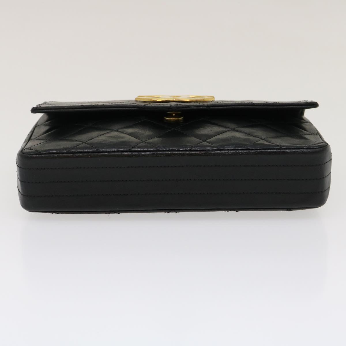 CHANEL Matelasse Shoulder Bag Lamb Skin Black Gold CC Auth jk1831