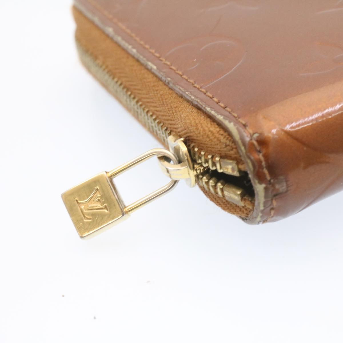 LOUIS VUITTON Monogram Vernis Eldrich Zip Around Wallet Bronze LV Auth jk277